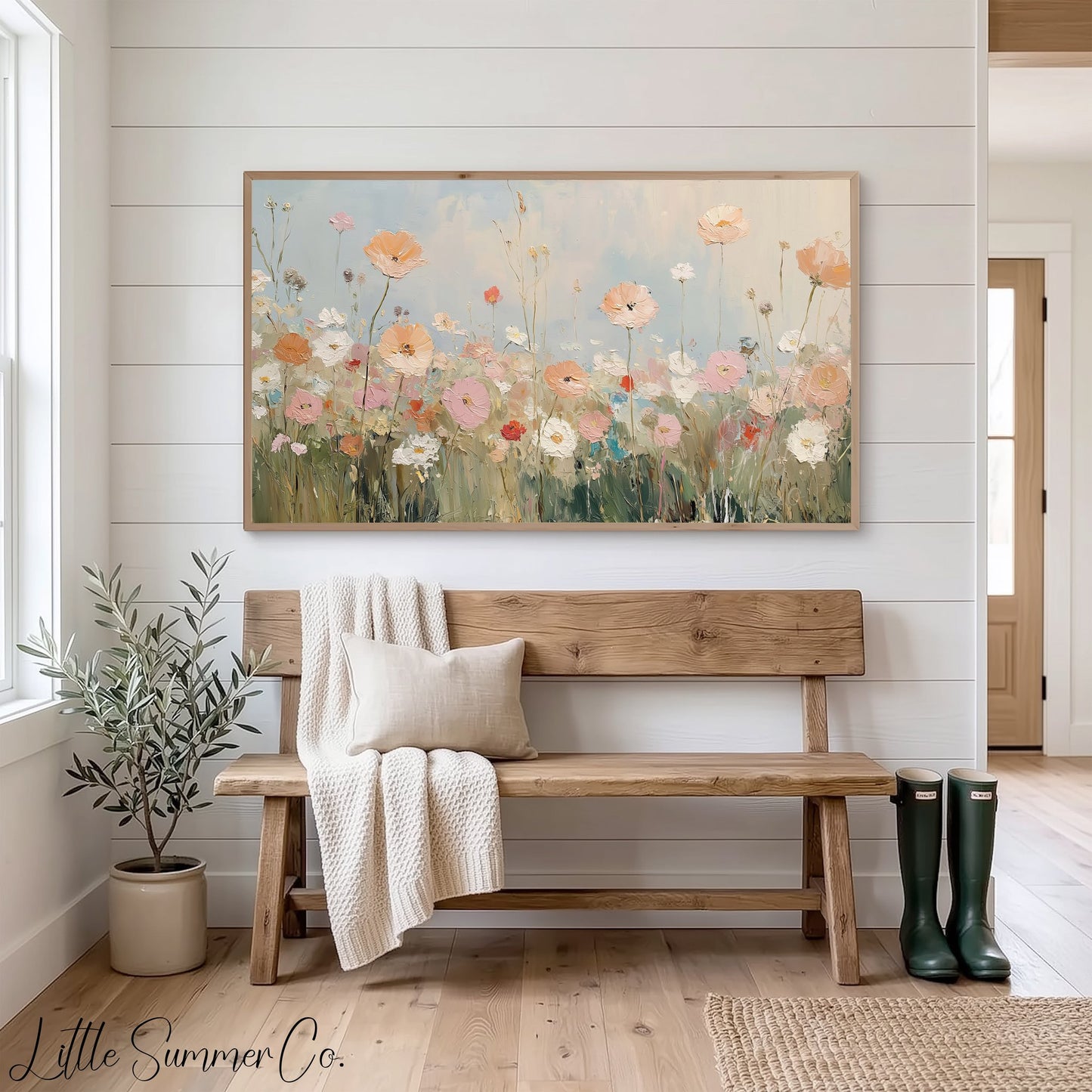 Pastel Wildflower Field Frame TV Art displayed on a TV