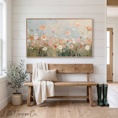 Pastel Wildflower Field Frame TV Art displayed on a TV