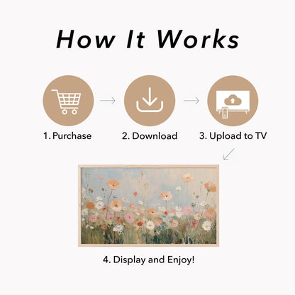 Pastel Wildflower Field Frame TV Art displayed on a TV