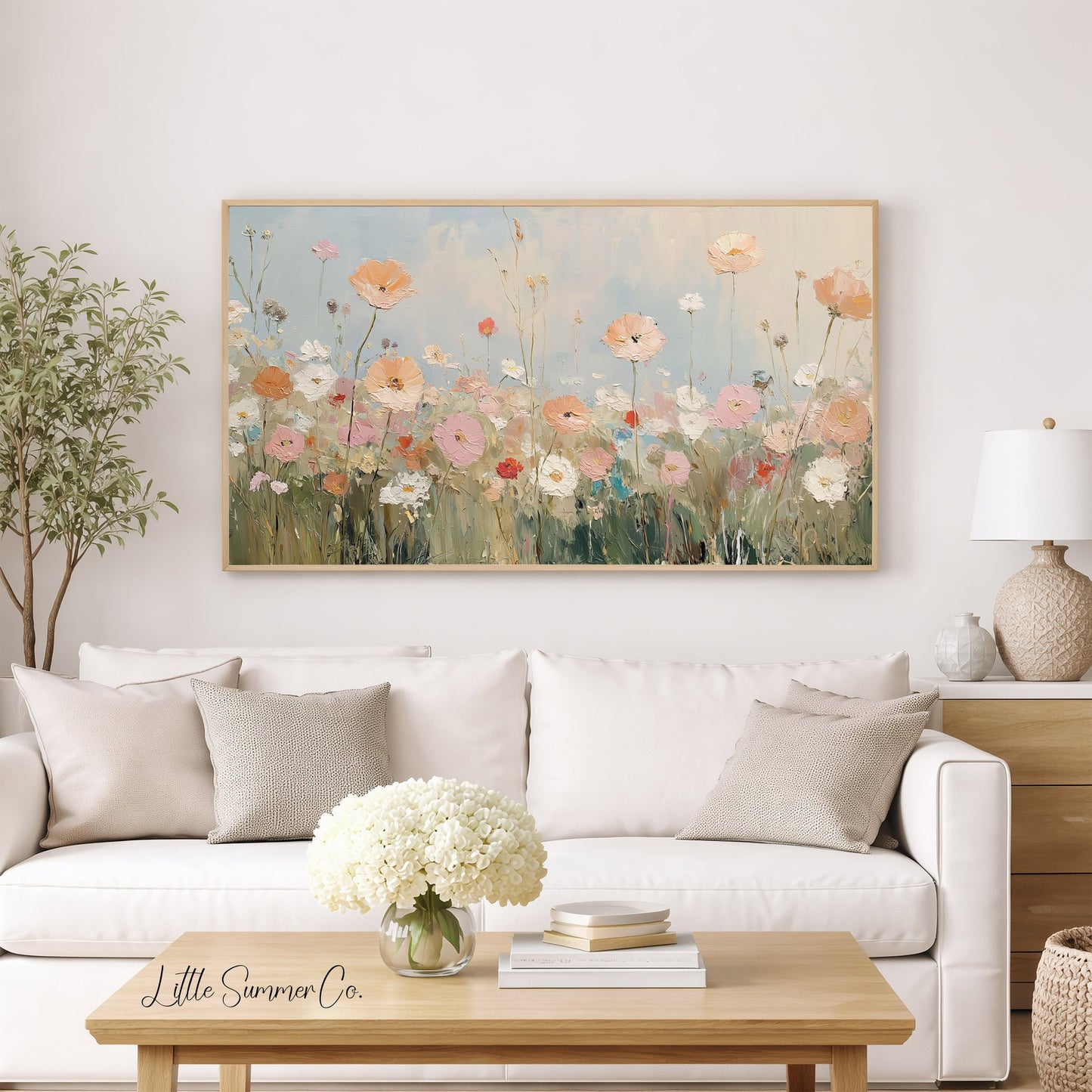 Pastel Wildflower Field Frame TV Art displayed on a TV