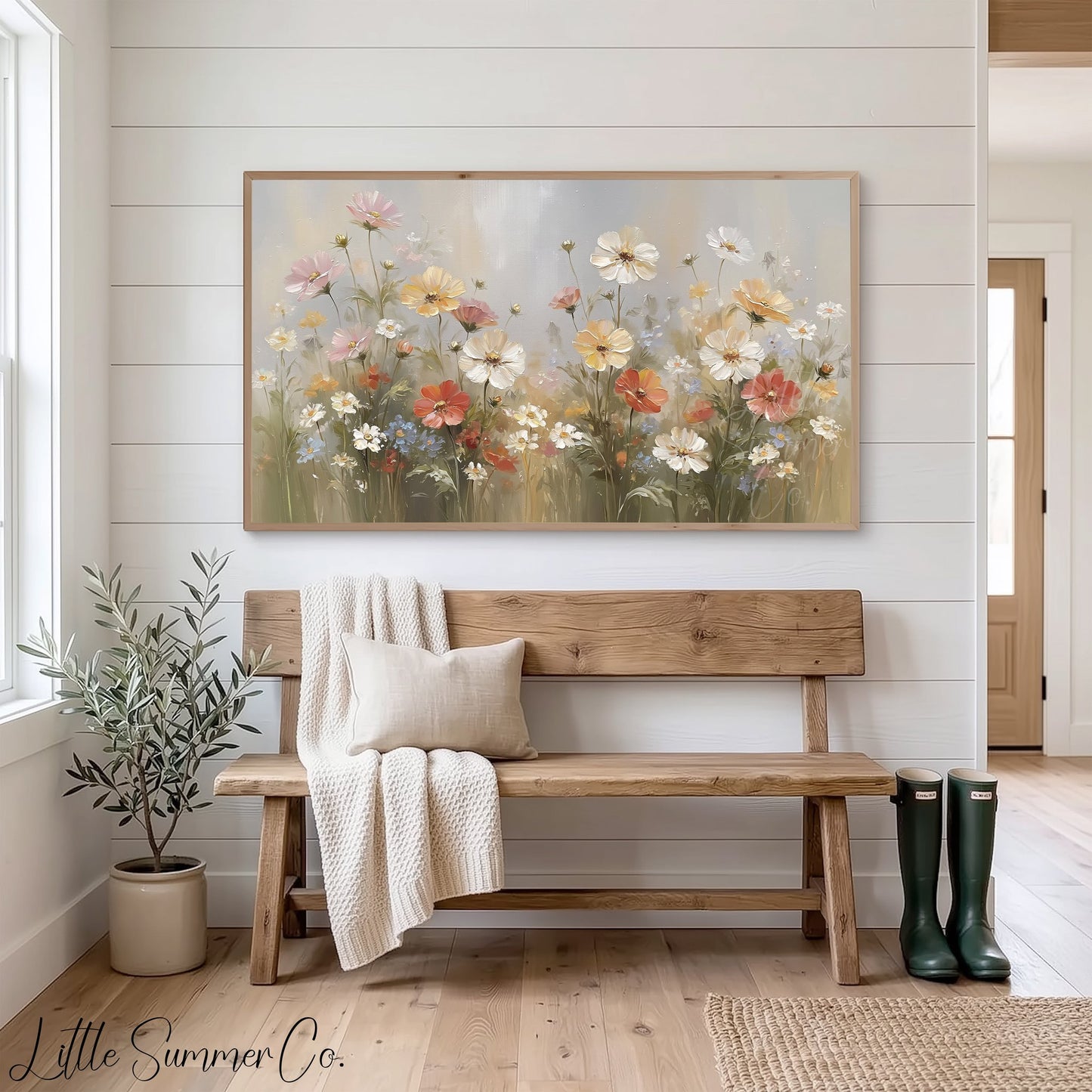 Soft Garden Flowers Frame TV Art displayed on a TV