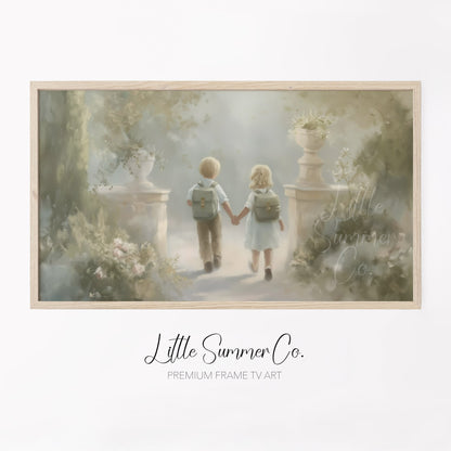 Children Holding Hands Frame TV Art displayed on a TV
