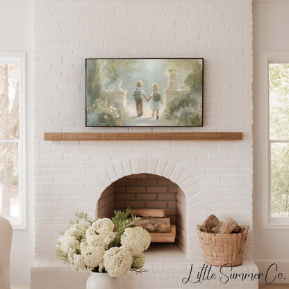 Children Holding Hands Frame TV Art displayed on a TV
