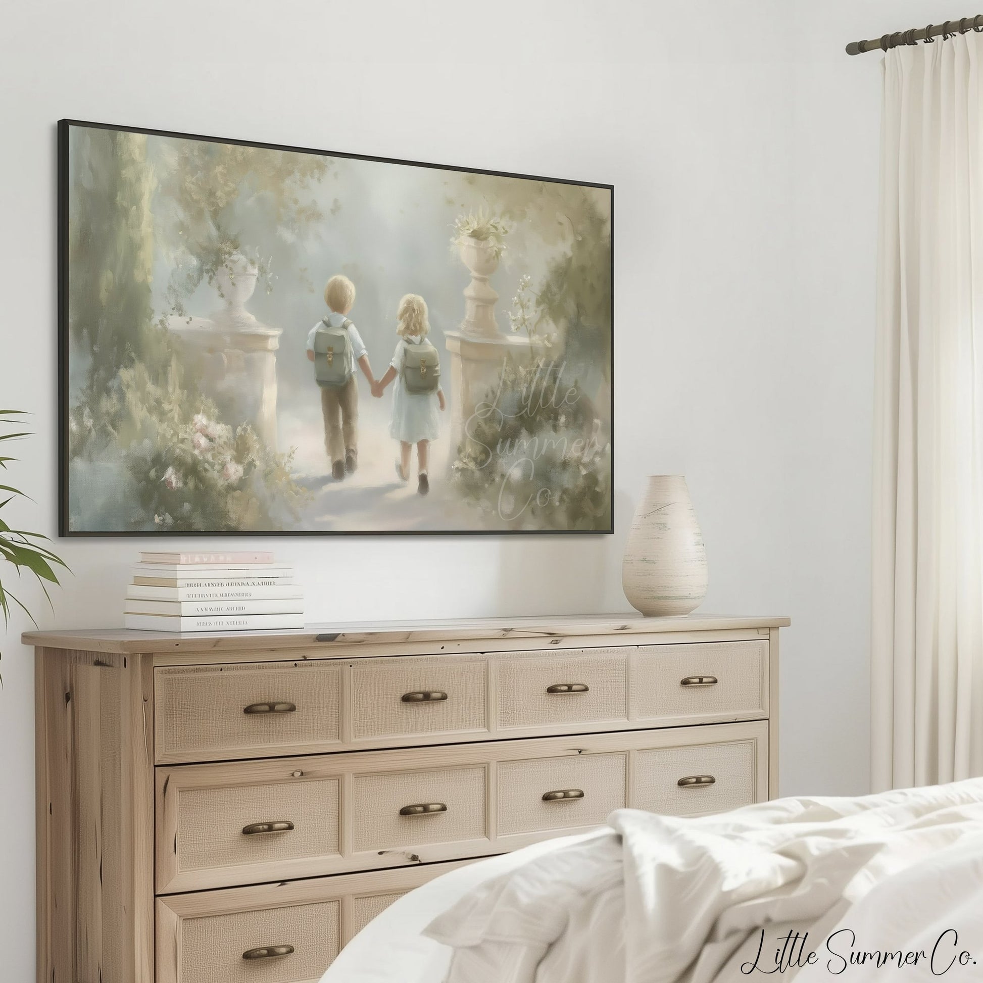 Children Holding Hands Frame TV Art displayed on a TV