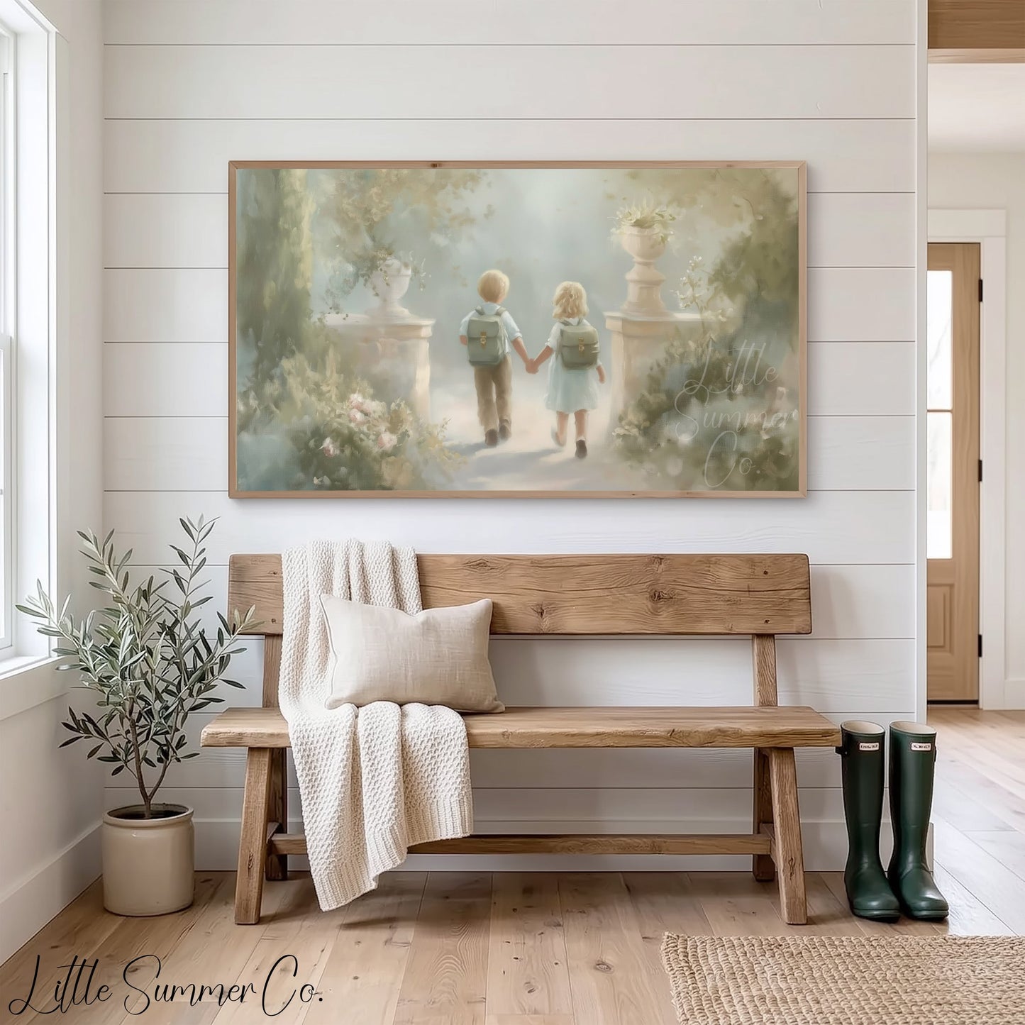 Children Holding Hands Frame TV Art displayed on a TV