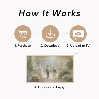 Children Holding Hands Frame TV Art displayed on a TV