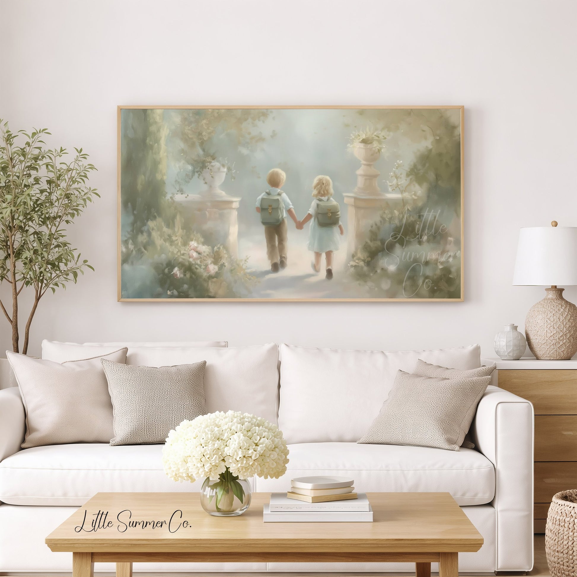 Children Holding Hands Frame TV Art displayed on a TV