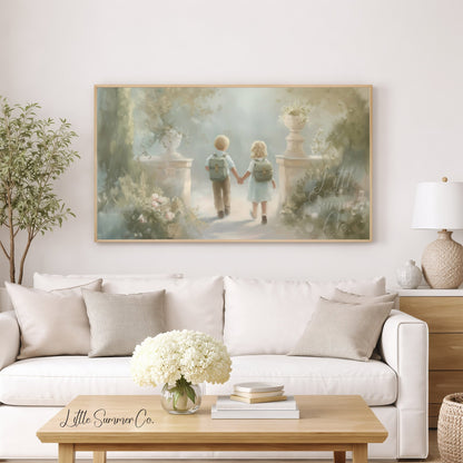 Children Holding Hands Frame TV Art displayed on a TV