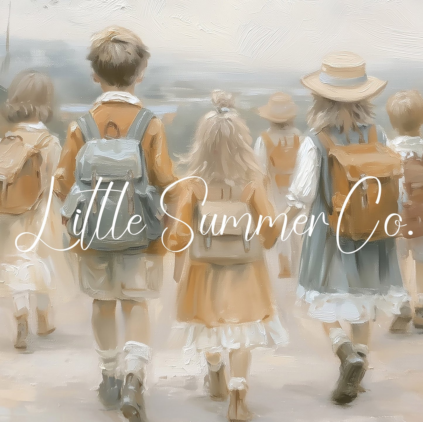 Children with Backpacks Frame TV Art displayed on a TV
