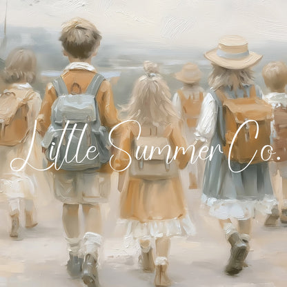 Children with Backpacks Frame TV Art displayed on a TV