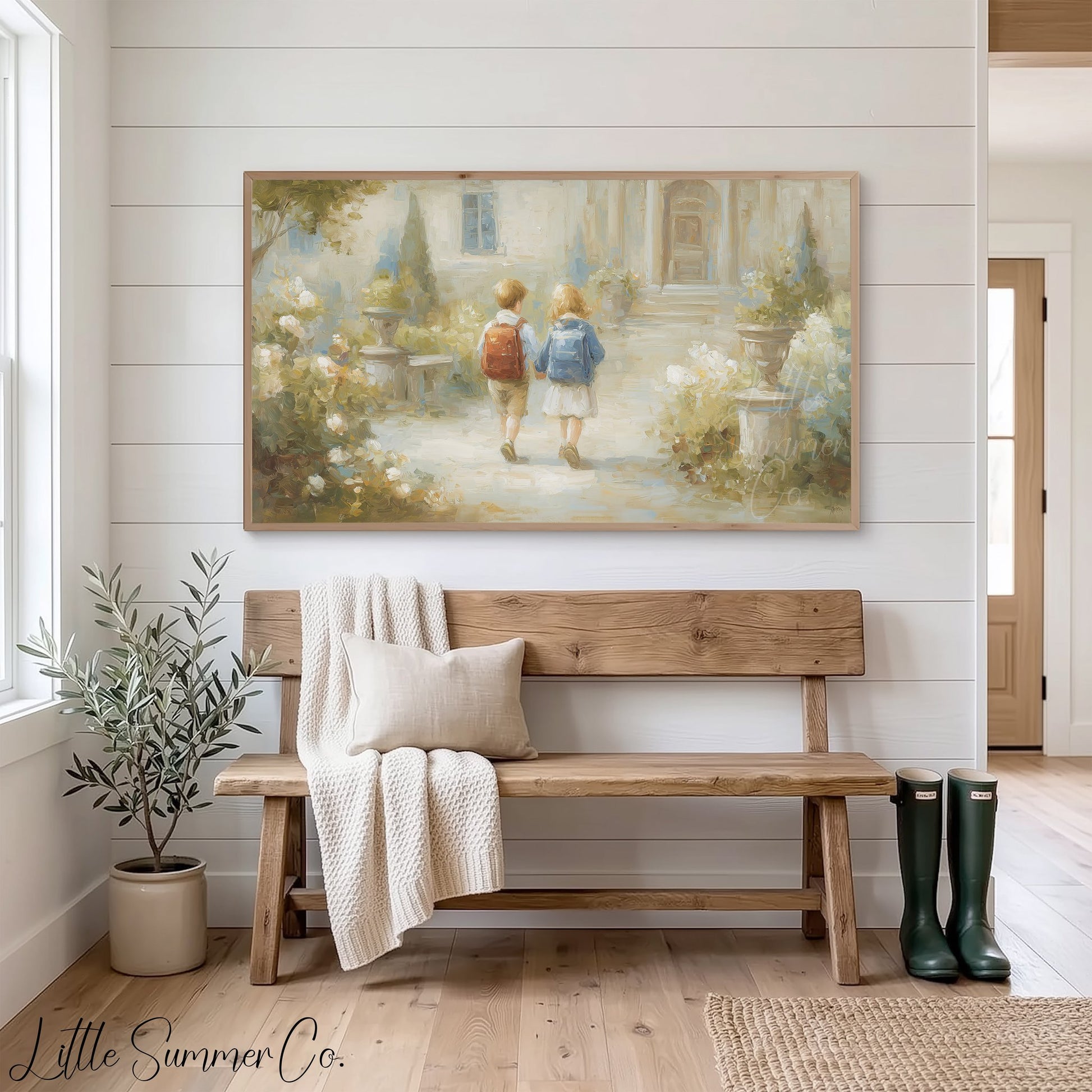 Children on Garden Path Frame TV Art displayed on a TV