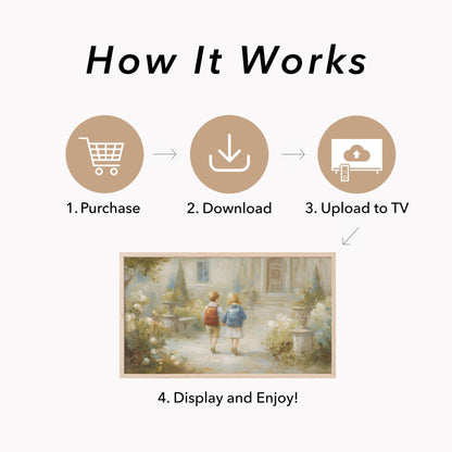 Children on Garden Path Frame TV Art displayed on a TV