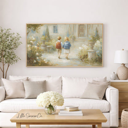 Children on Garden Path Frame TV Art displayed on a TV