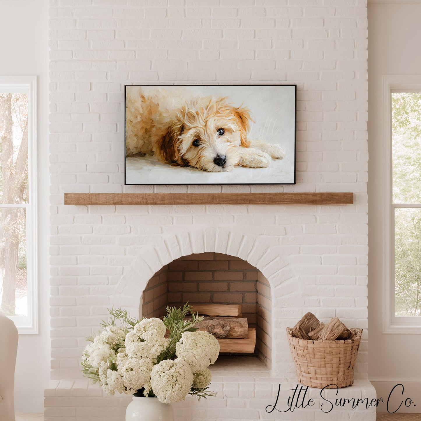 Curly Puppy Close Up Frame TV Art displayed on a TV