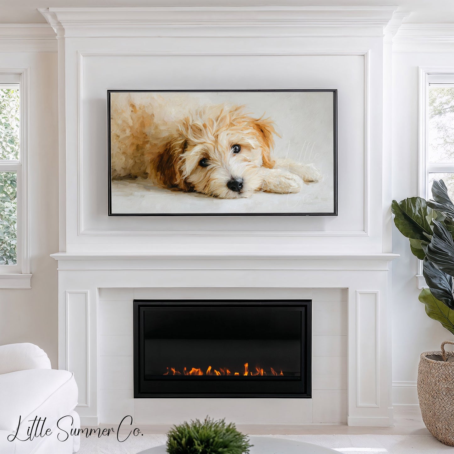 Curly Puppy Close Up Frame TV Art displayed on a TV