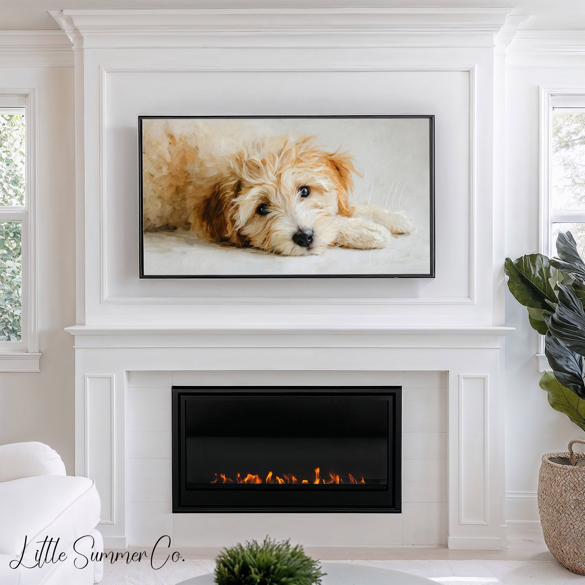 Curly Puppy Close Up Frame TV Art displayed on a TV