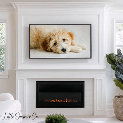 Curly Puppy Close Up Frame TV Art displayed on a TV