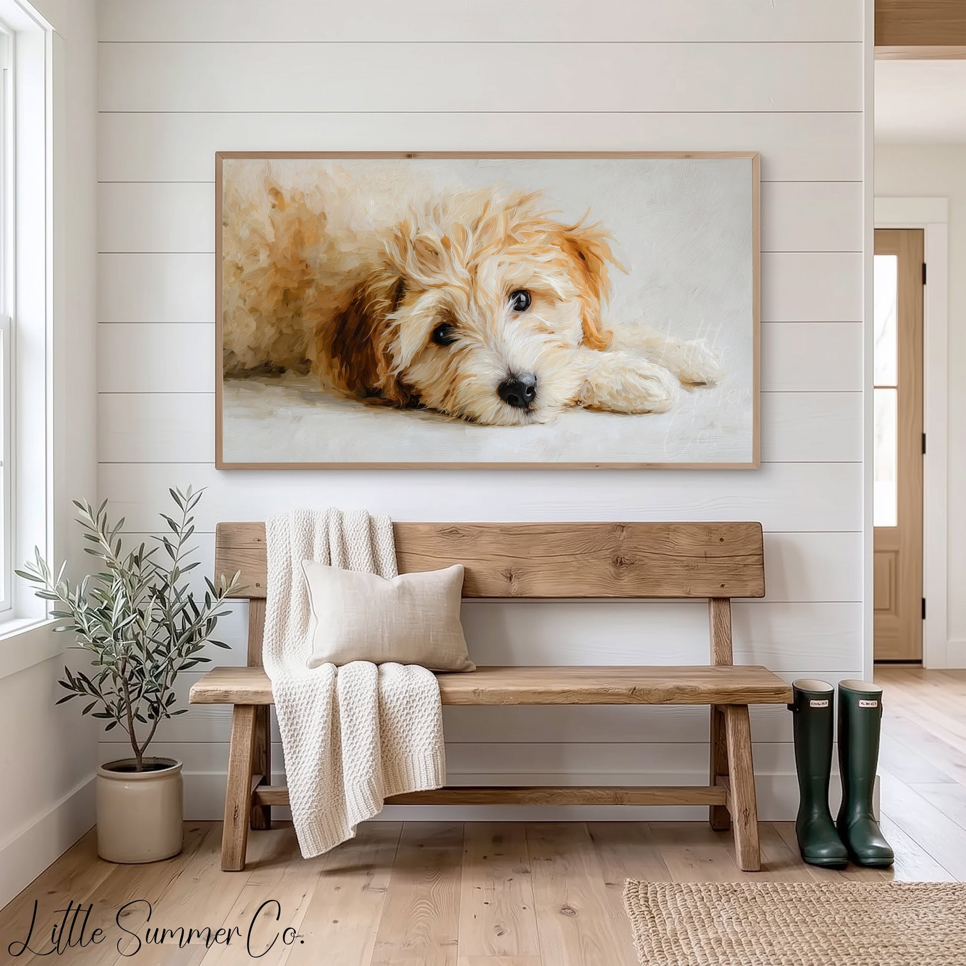 Curly Puppy Close Up Frame TV Art displayed on a TV