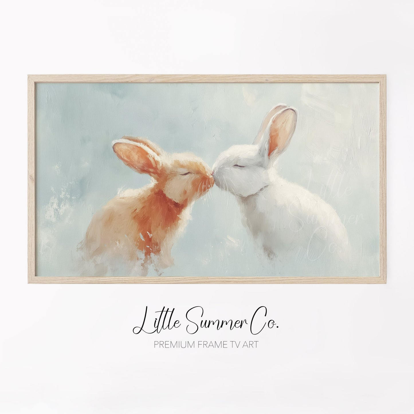Kissing Bunnies Frame TV Art displayed on a TV