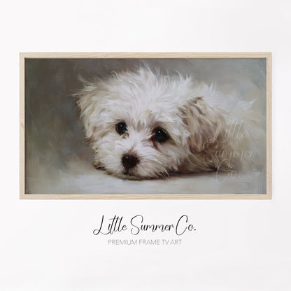 White Puppy Frame TV Art displayed on a TV