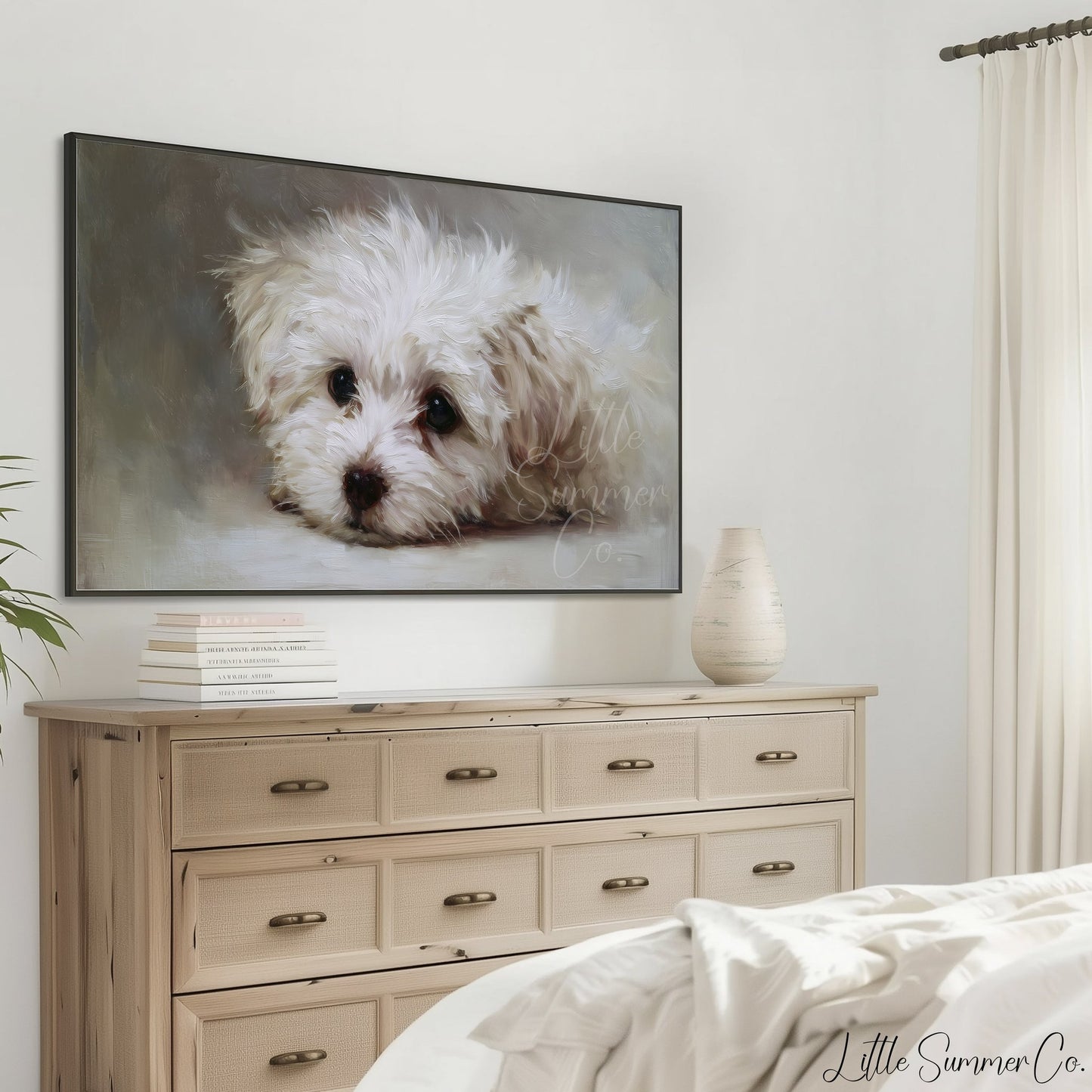 White Puppy Frame TV Art displayed on a TV