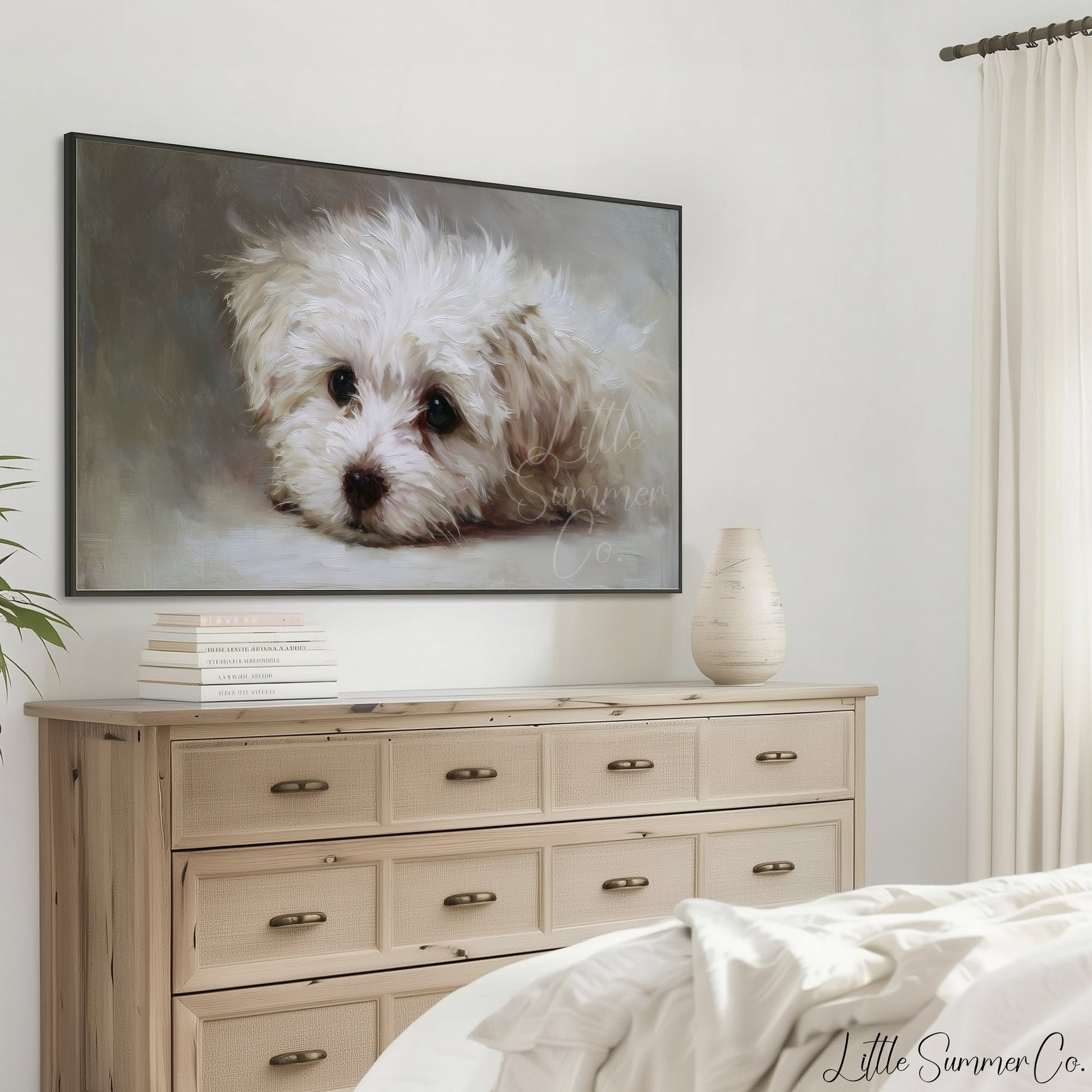 White Puppy Frame TV Art displayed on a TV