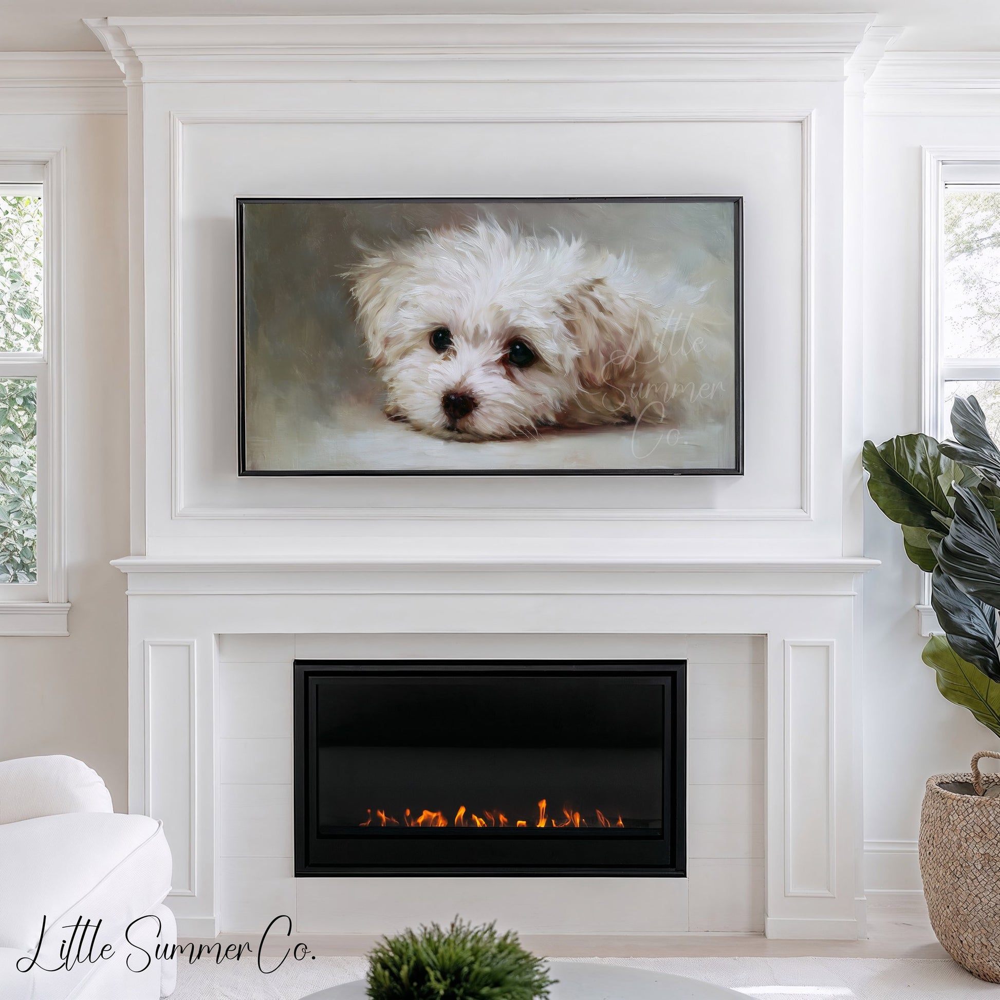White Puppy Frame TV Art displayed on a TV