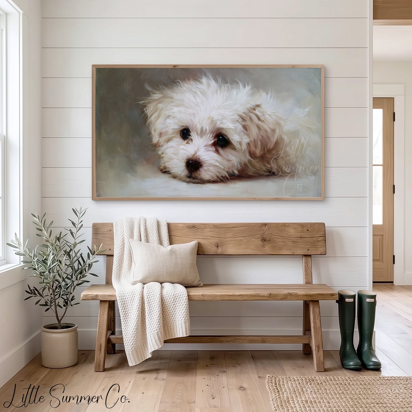 White Puppy Frame TV Art displayed on a TV