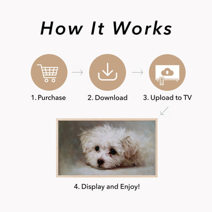 White Puppy Frame TV Art displayed on a TV