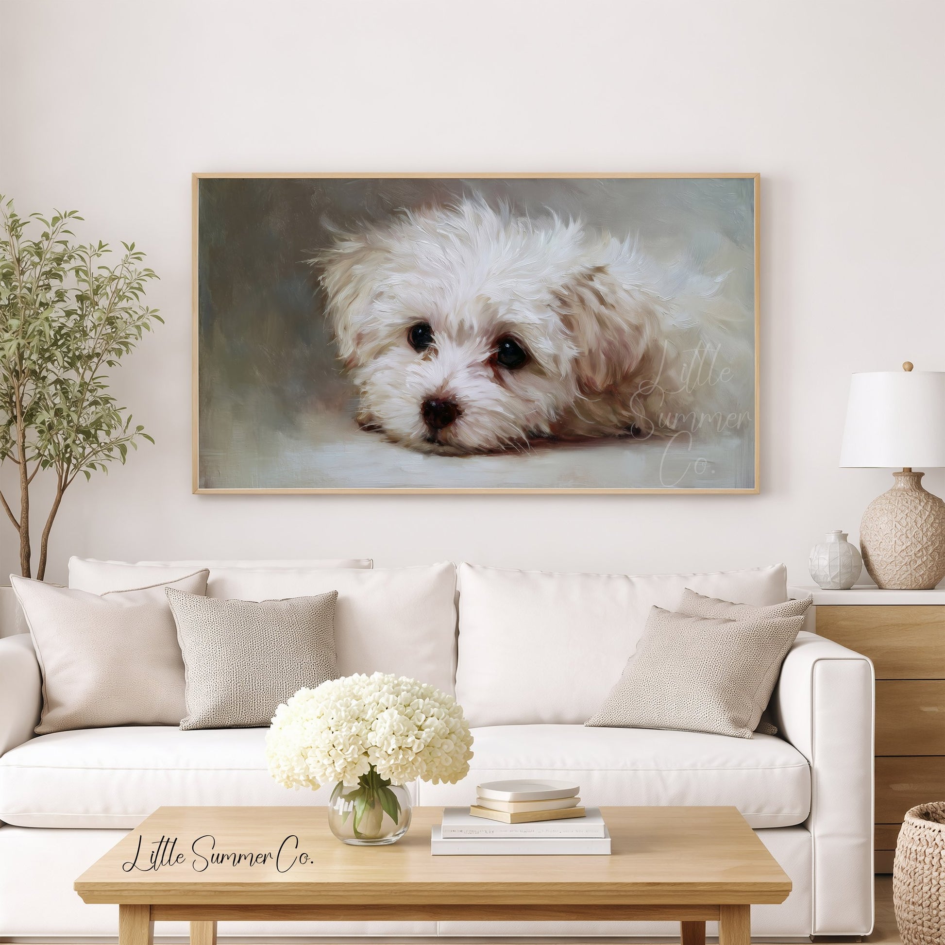 White Puppy Frame TV Art displayed on a TV