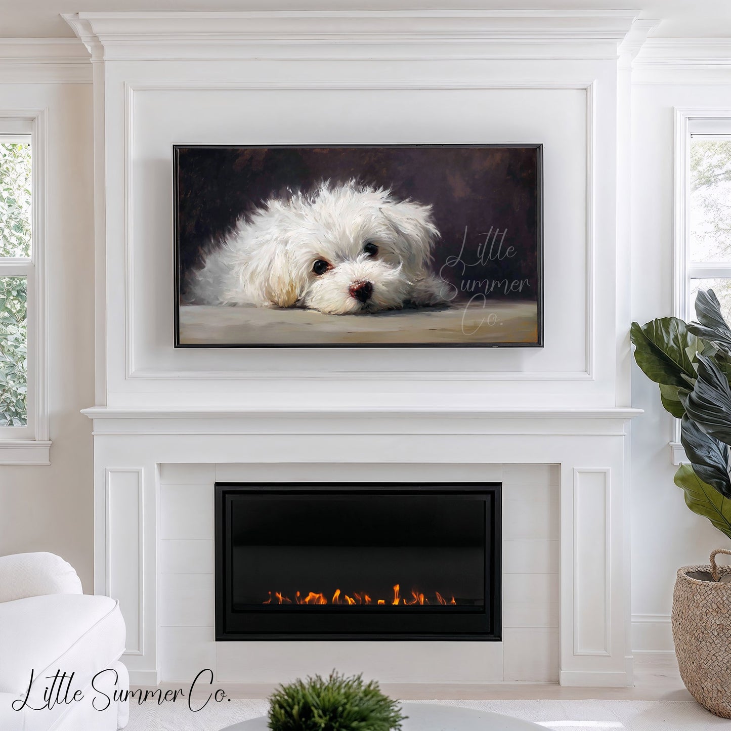 White Puppy Close Up Frame TV Art displayed on a TV