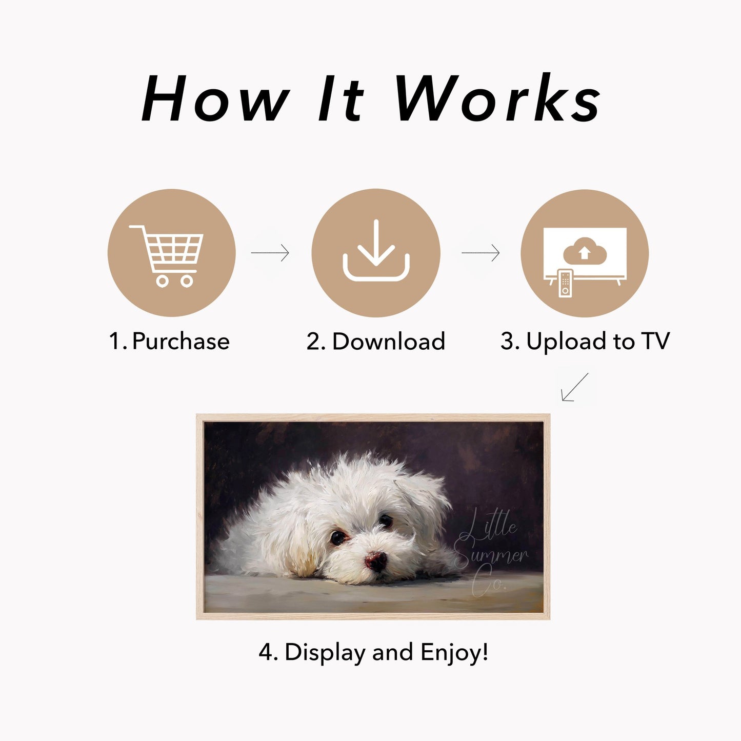 White Puppy Close Up Frame TV Art displayed on a TV