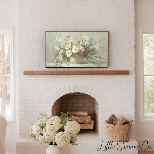 White Wildflower Cottage Bouquet Frame TV Art displayed on a TV