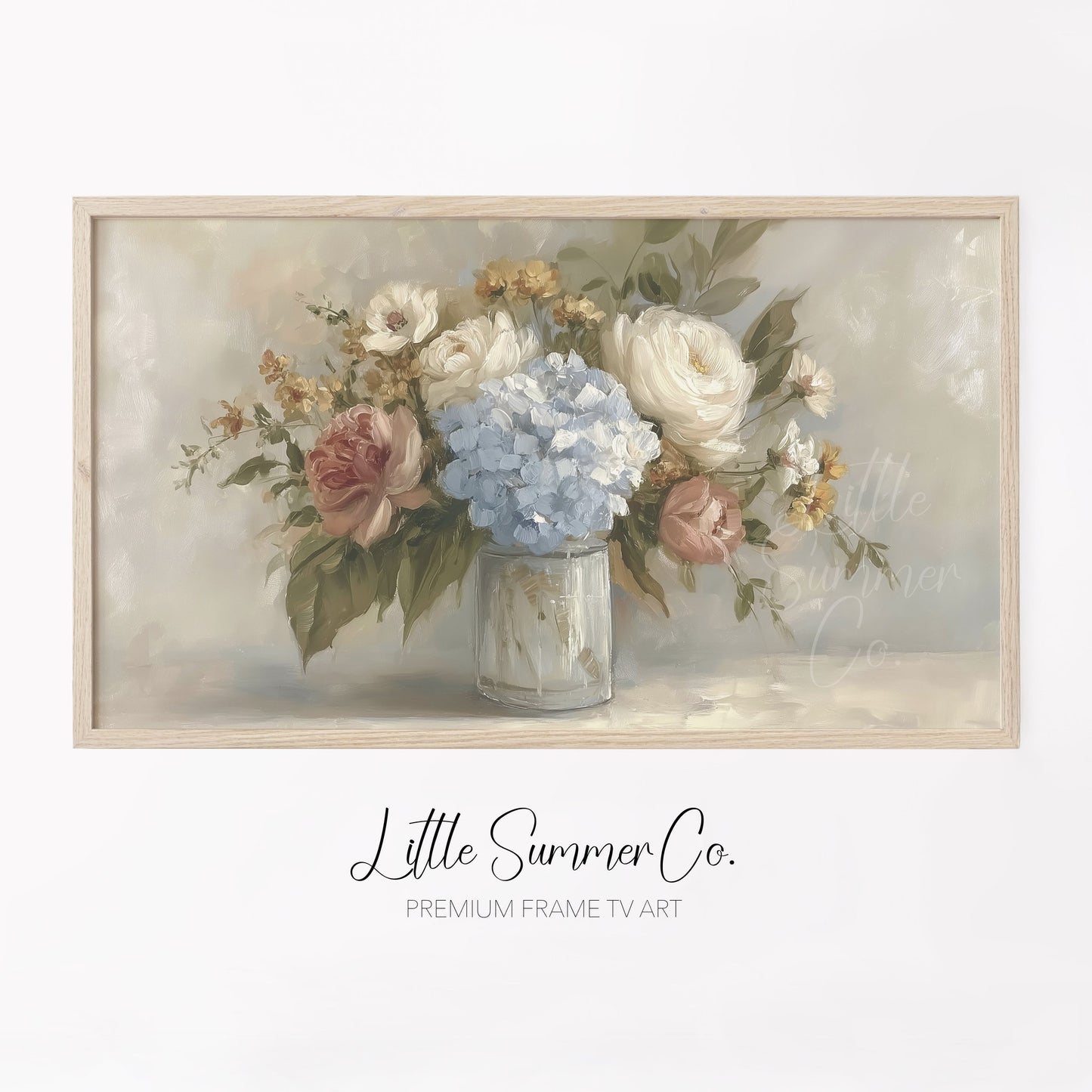 Hydrangea Rose Bouquet Frame TV Art displayed on a TV