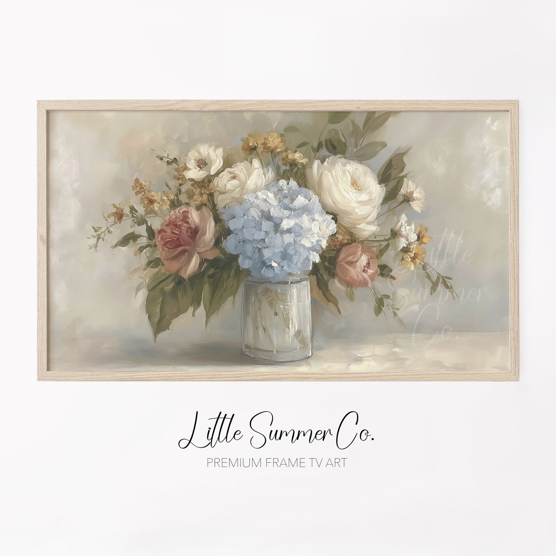 Hydrangea Rose Bouquet Frame TV Art displayed on a TV