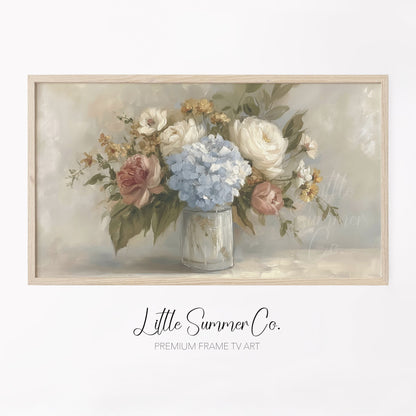 Hydrangea Rose Bouquet Frame TV Art displayed on a TV