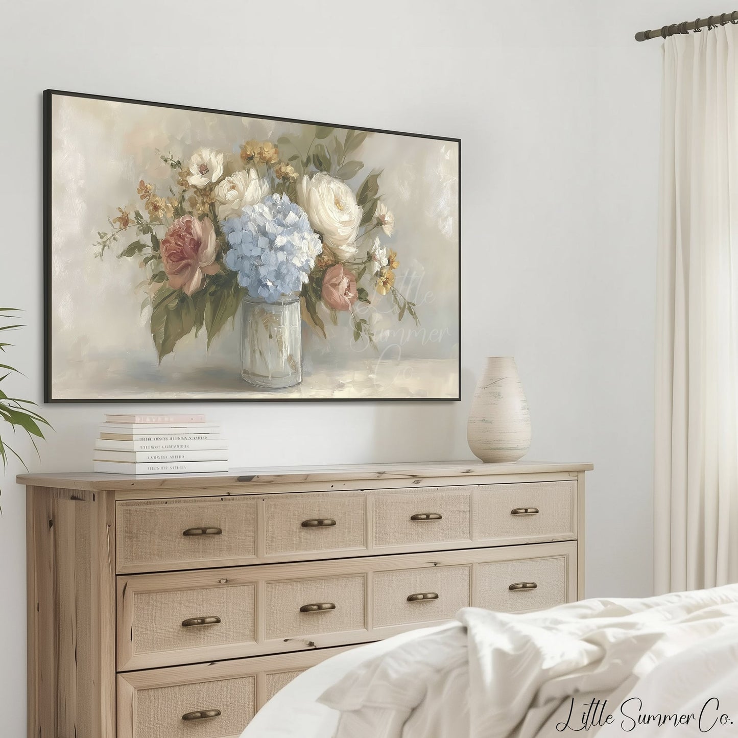 Hydrangea Rose Bouquet Frame TV Art displayed on a TV