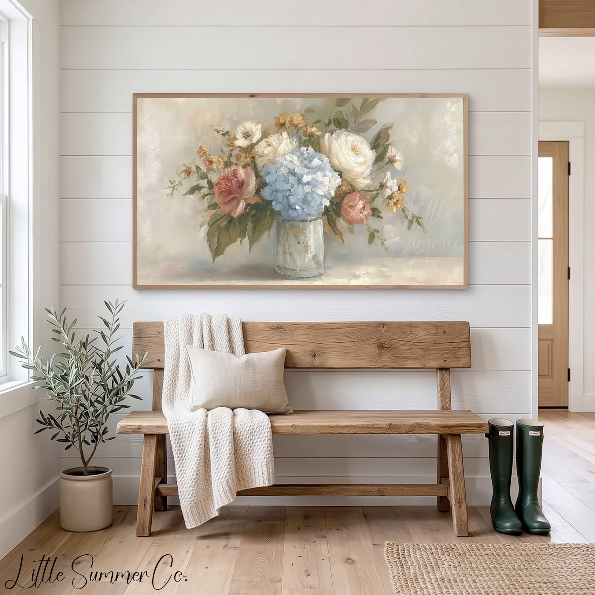 Hydrangea Rose Bouquet Frame TV Art displayed on a TV