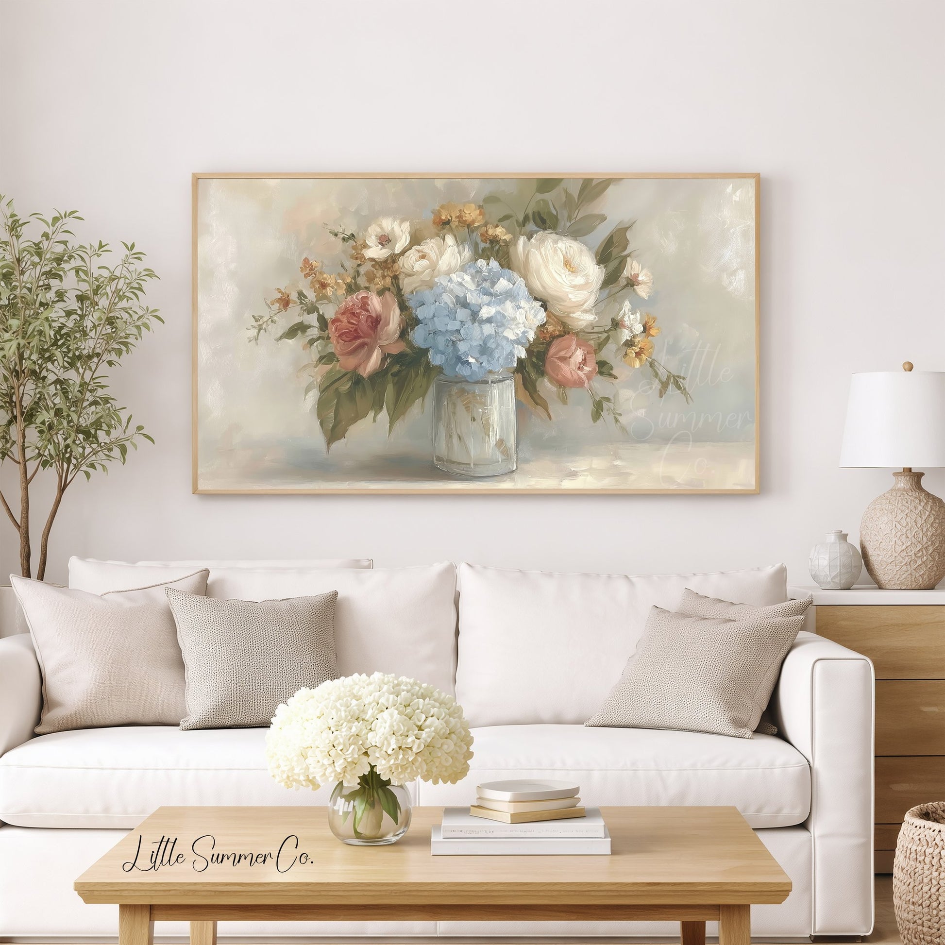 Hydrangea Rose Bouquet Frame TV Art displayed on a TV
