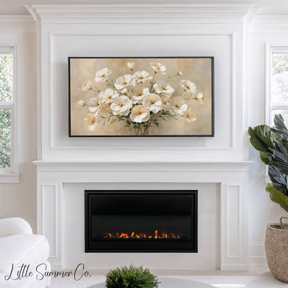 White Cosmos Frame TV Art displayed on a TV