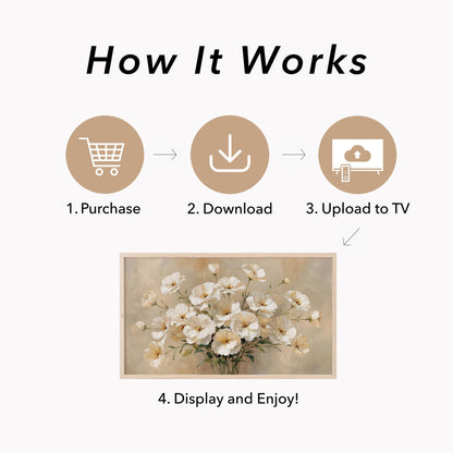 White Cosmos Frame TV Art displayed on a TV