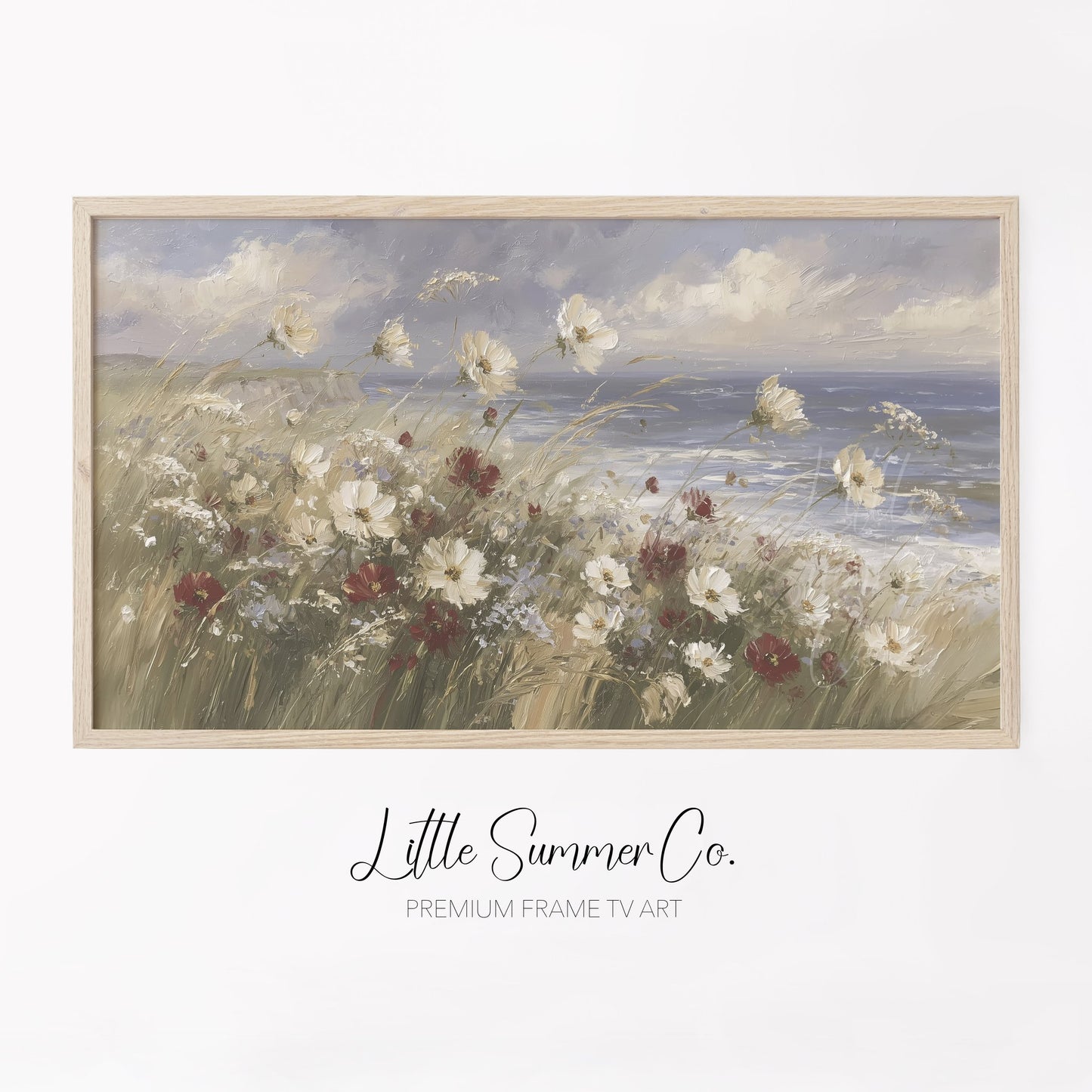Coastal Wildflowers Frame TV Art displayed on a TV