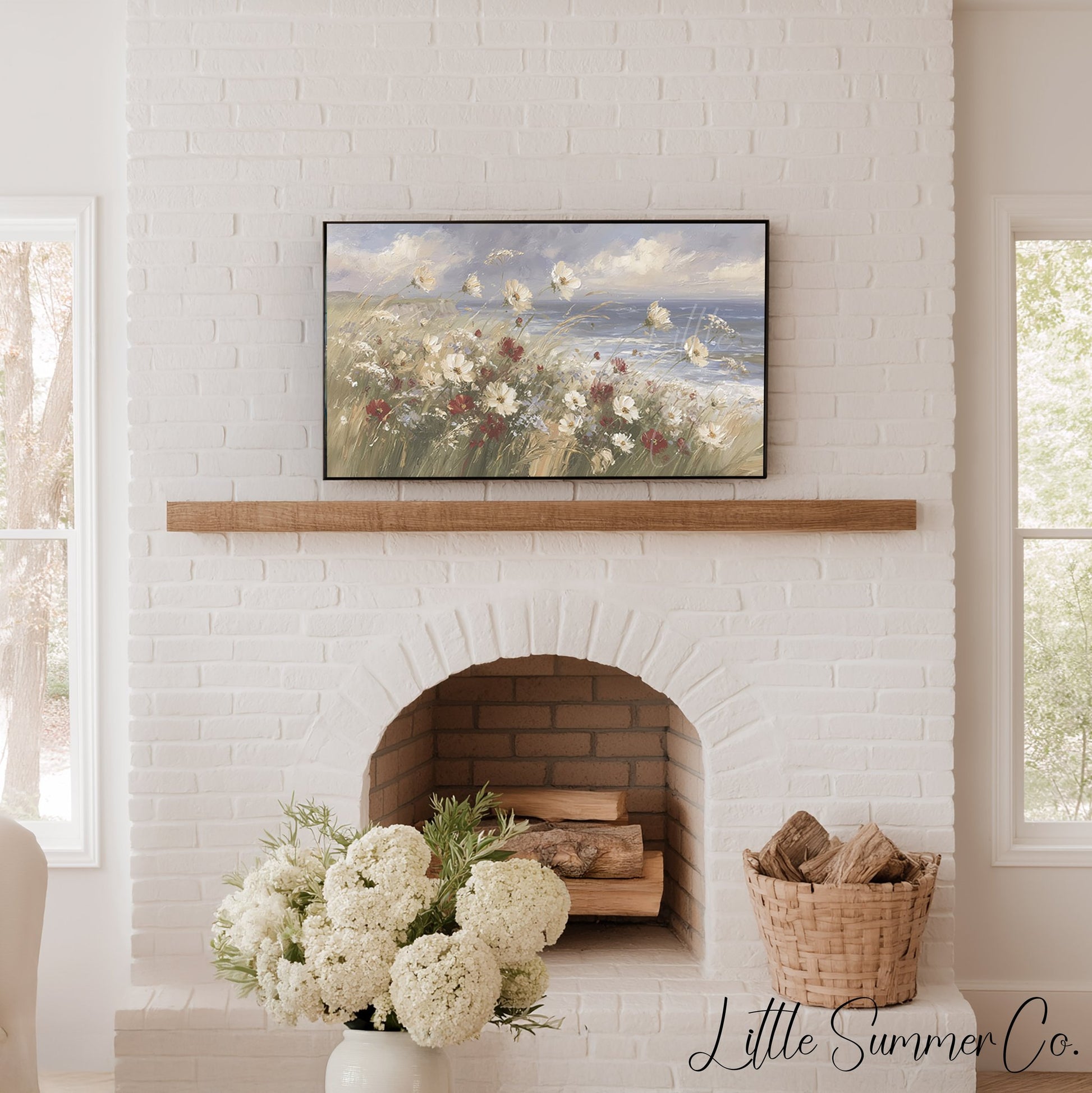 Coastal Wildflowers Frame TV Art displayed on a TV