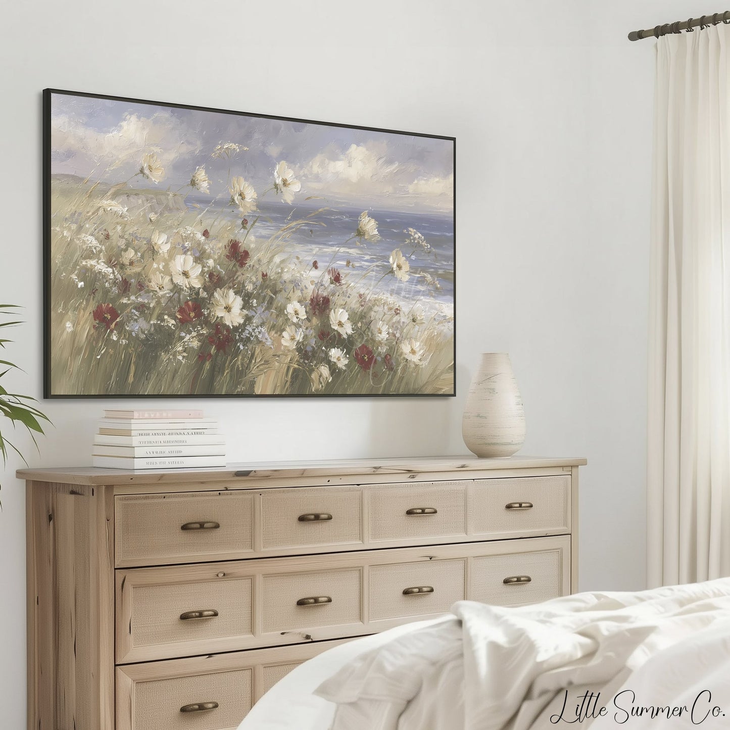 Coastal Wildflowers Frame TV Art displayed on a TV