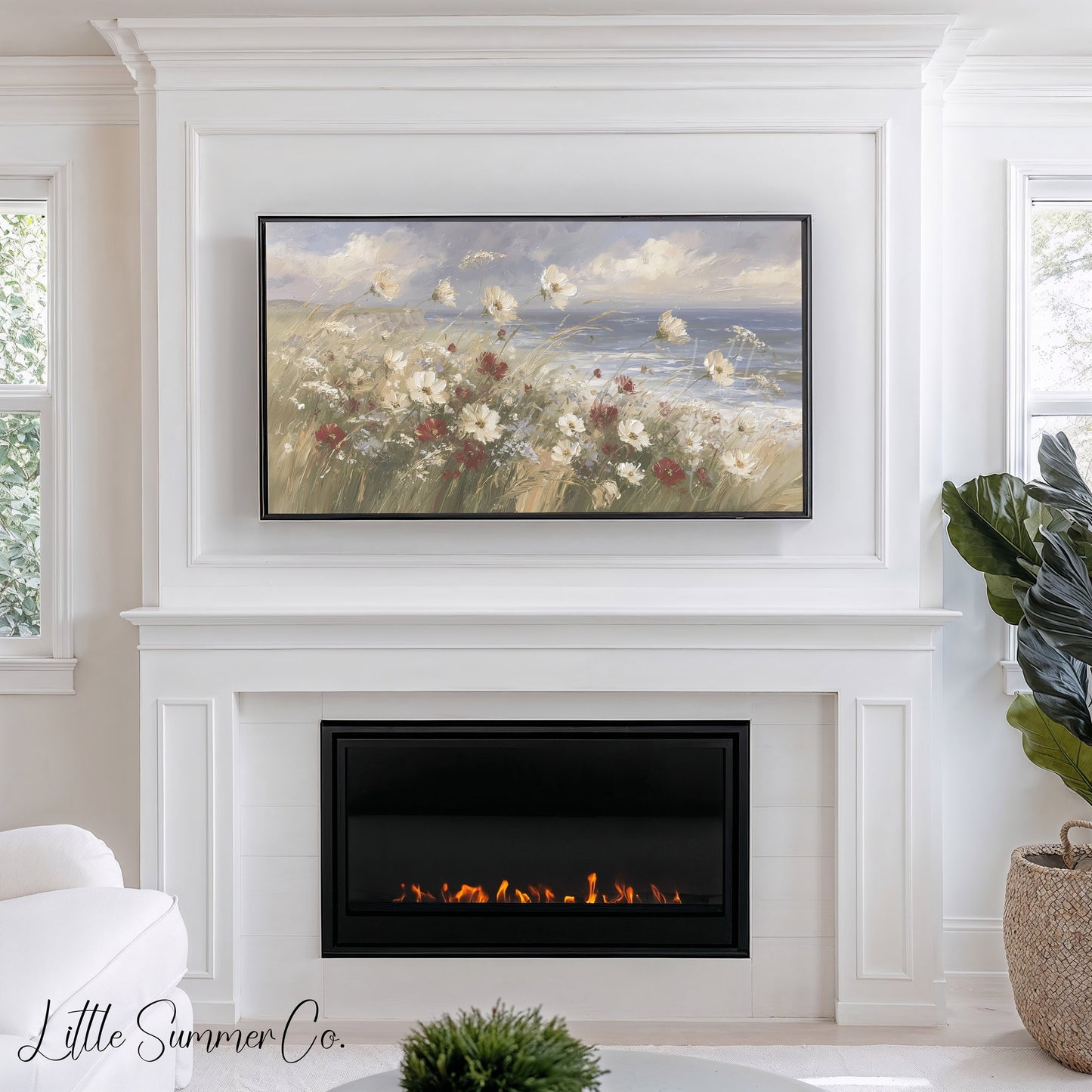 Coastal Wildflowers Frame TV Art displayed on a TV