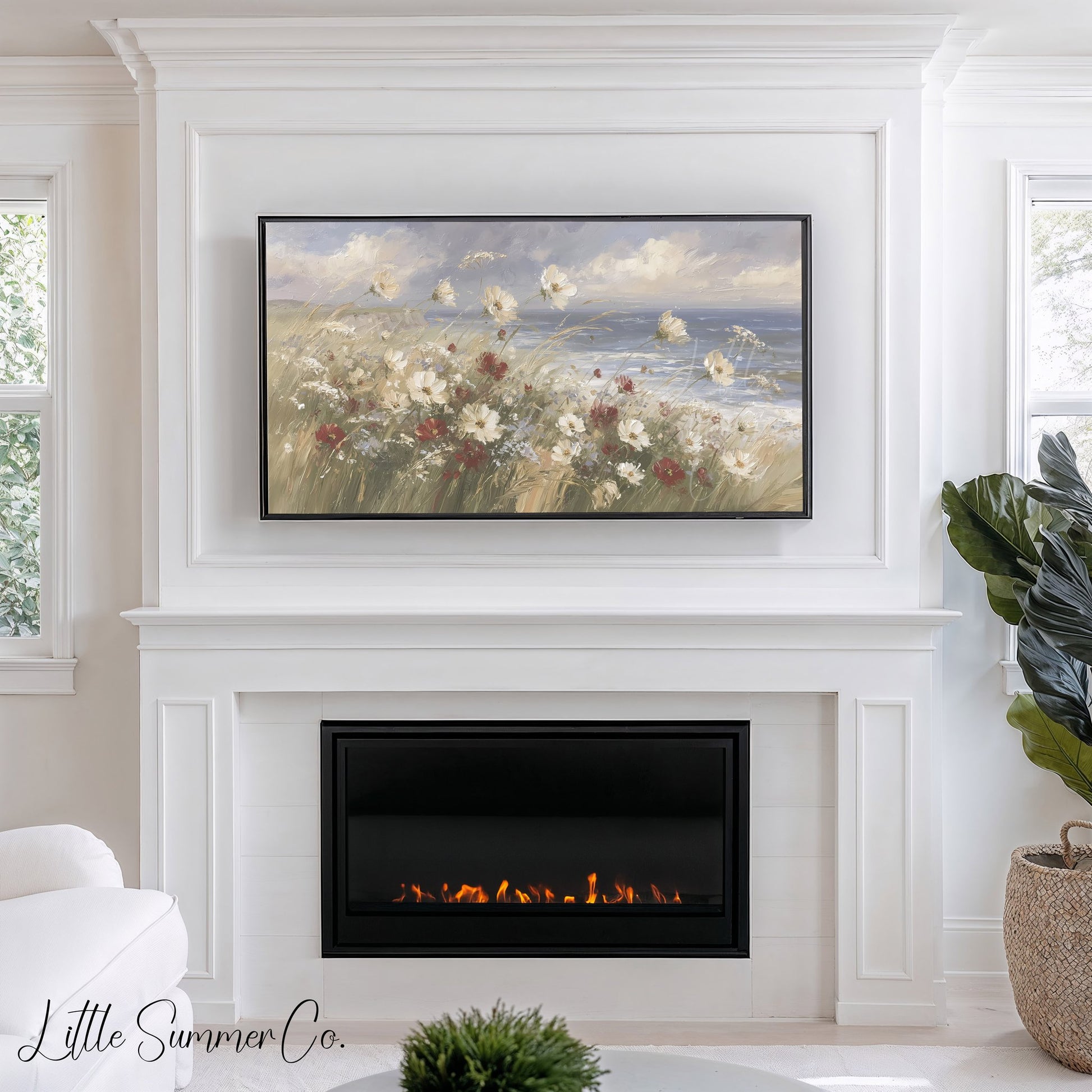 Coastal Wildflowers Frame TV Art displayed on a TV