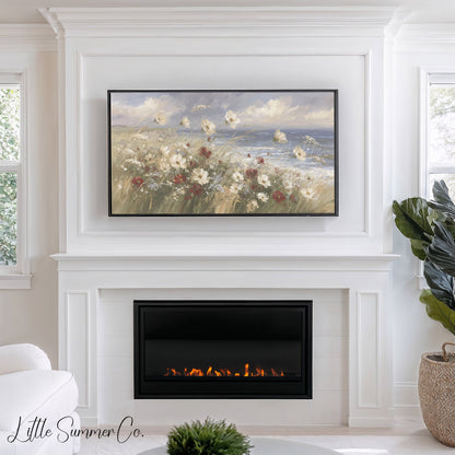 Coastal Wildflowers Frame TV Art displayed on a TV
