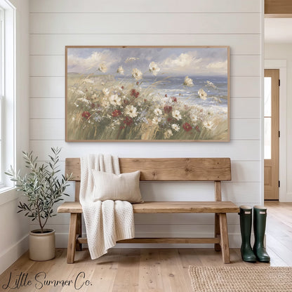 Coastal Wildflowers Frame TV Art displayed on a TV