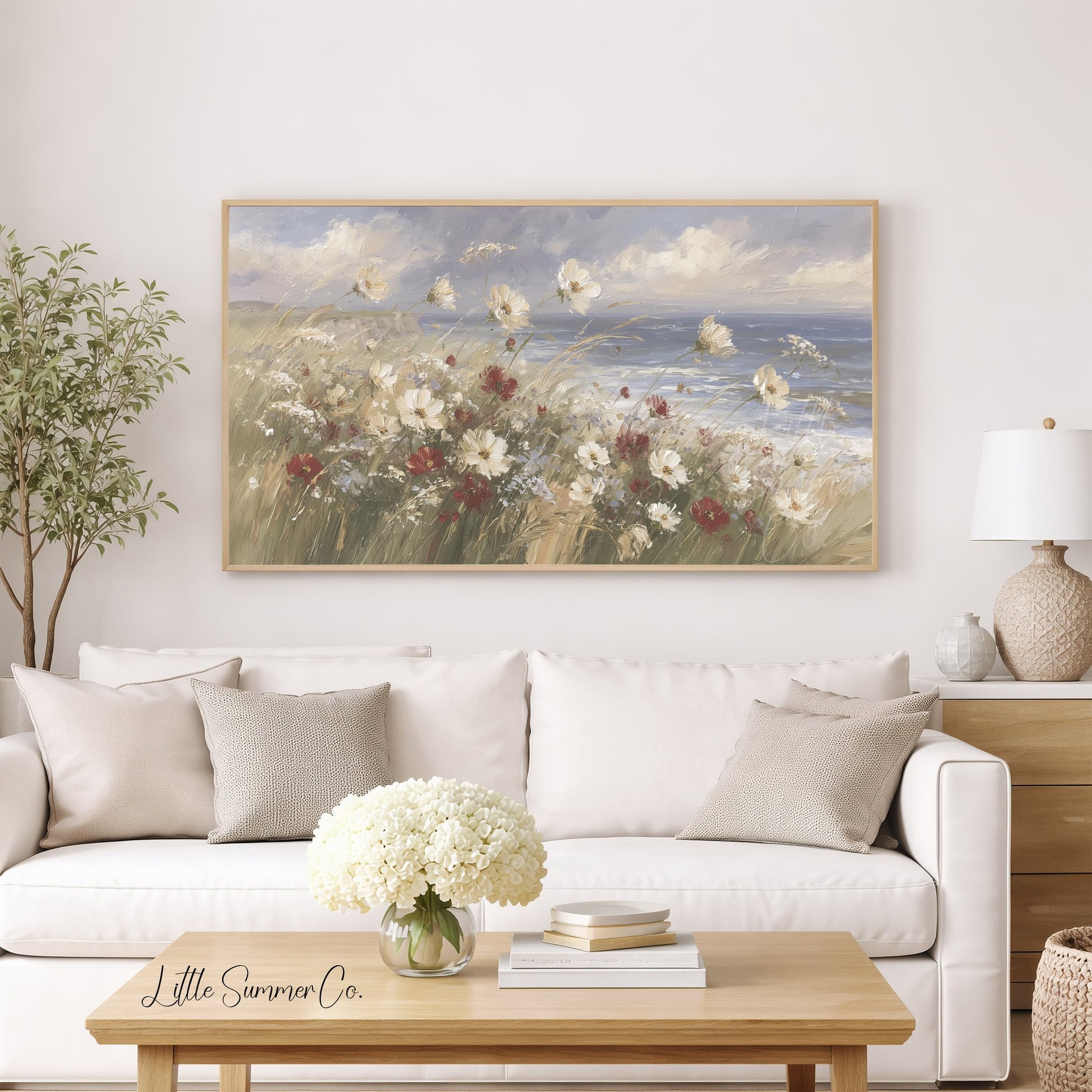 Coastal Wildflowers Frame TV Art displayed on a TV