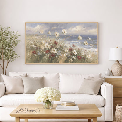 Coastal Wildflowers Frame TV Art displayed on a TV